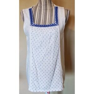 Talbolts Sleeveless Top Size M White Blue Trim 100% Cotton Summer Coastal